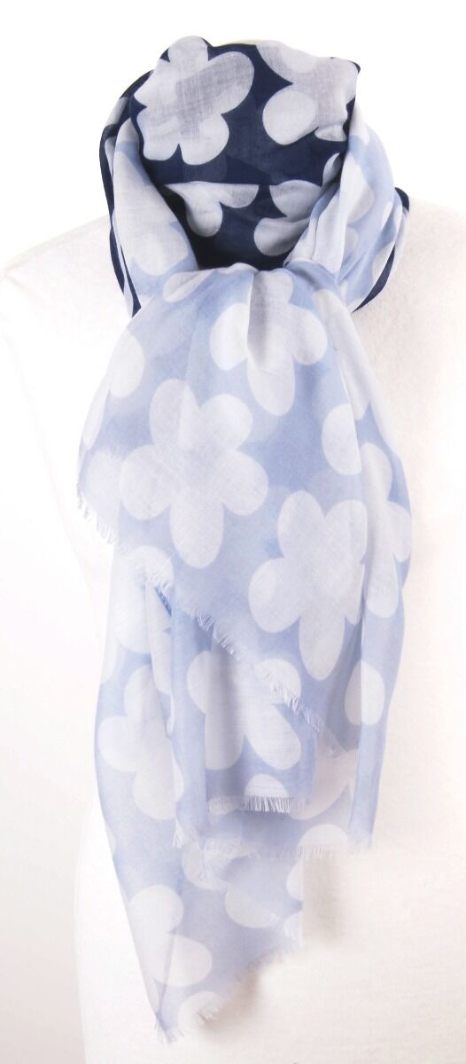 Soepelvallende Sjaal Met Bloempatronen In Donker En Lichtblauw huismerk kopen in de aanbieding