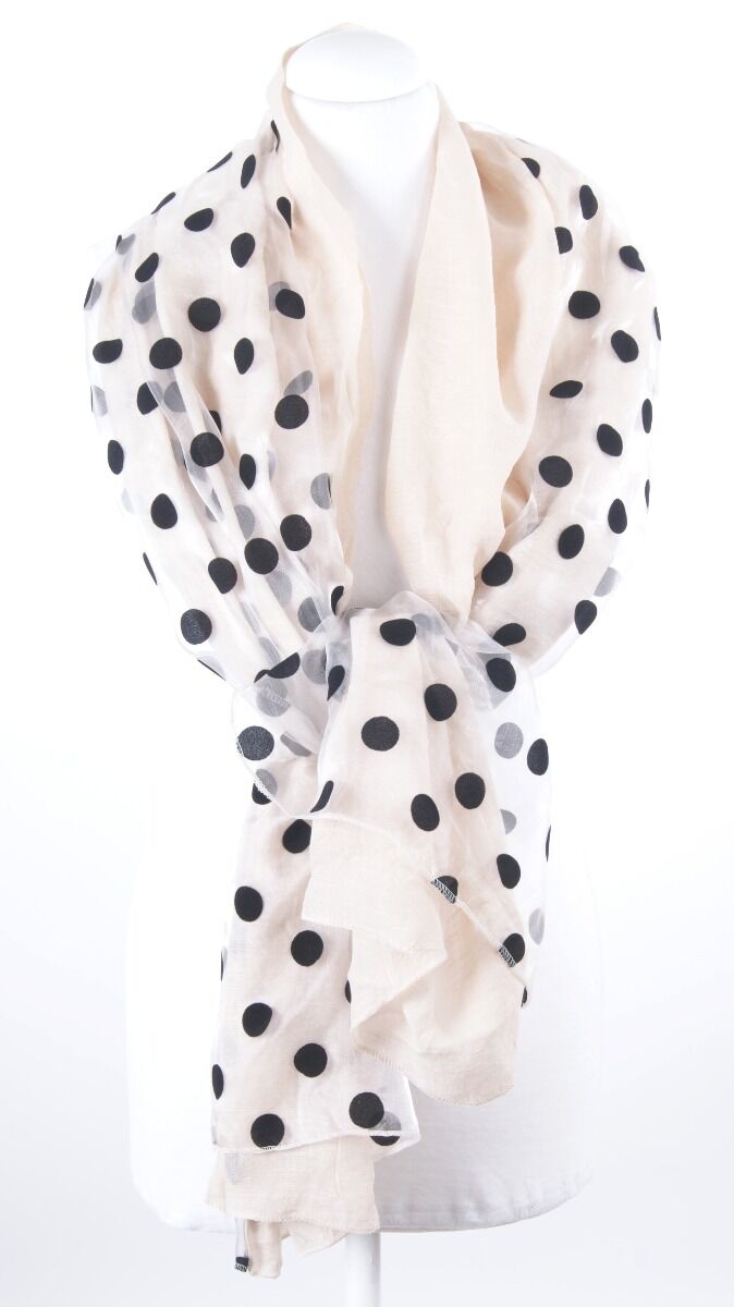Ecrukleurige 2 Laags Tunnelgestikte Polka Dot Stola Sjaal huismerk kopen in de aanbieding