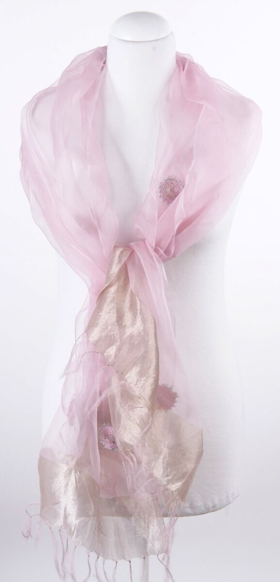 Lichtroze Zijden Organza Stola Geborduurd Met Koord En Lurex Cirkels huismerk kopen in de aanbieding