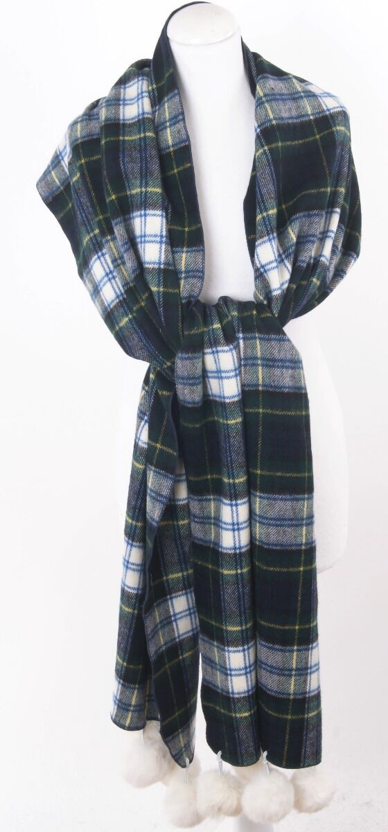 Klassiek Geruite Wollen Sjaal Met Wolwitte Pompoenen huismerk kopen in de aanbieding