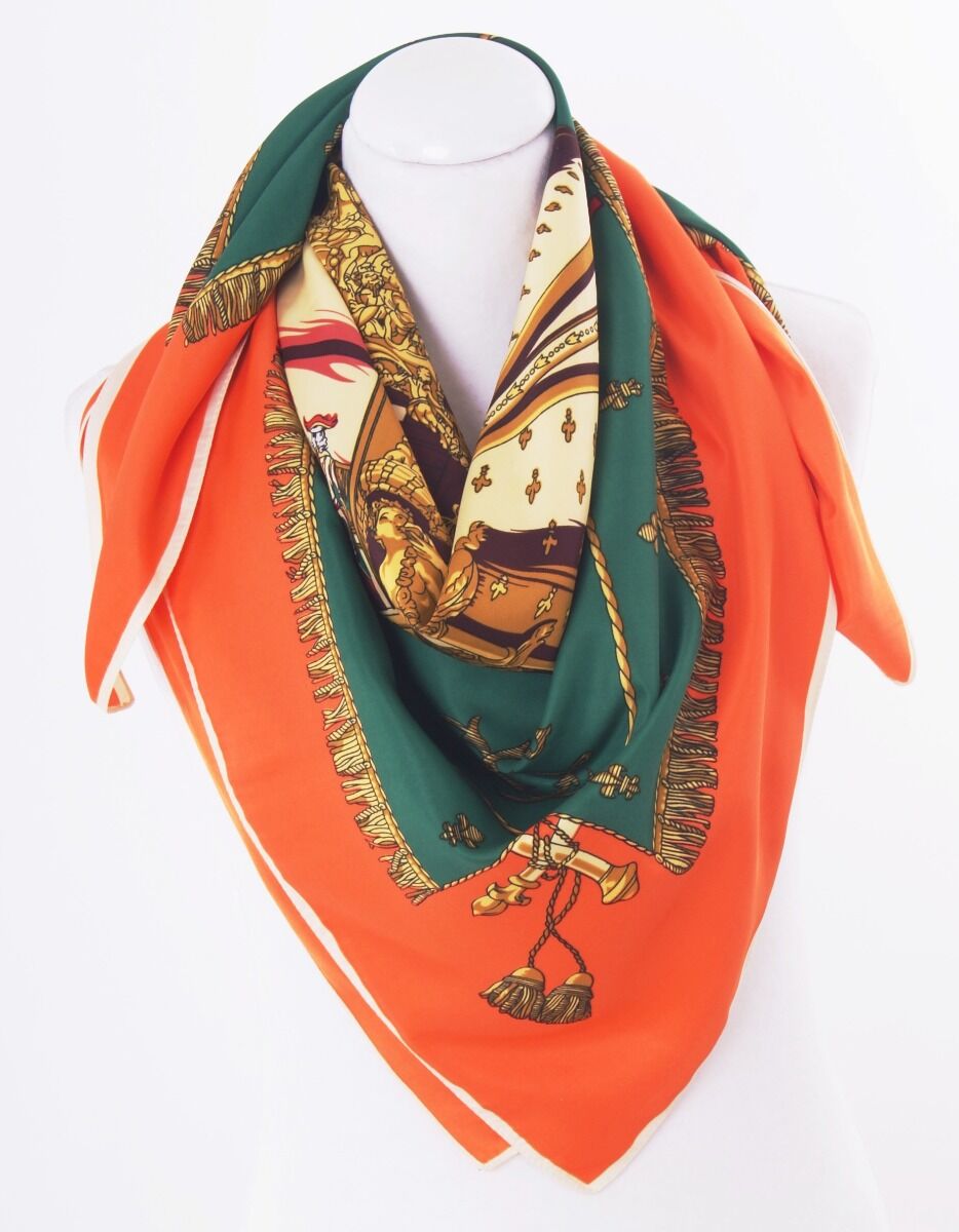 Twill Geweven Zijden Sjaal In Groen Oranje huismerk kopen in de aanbieding