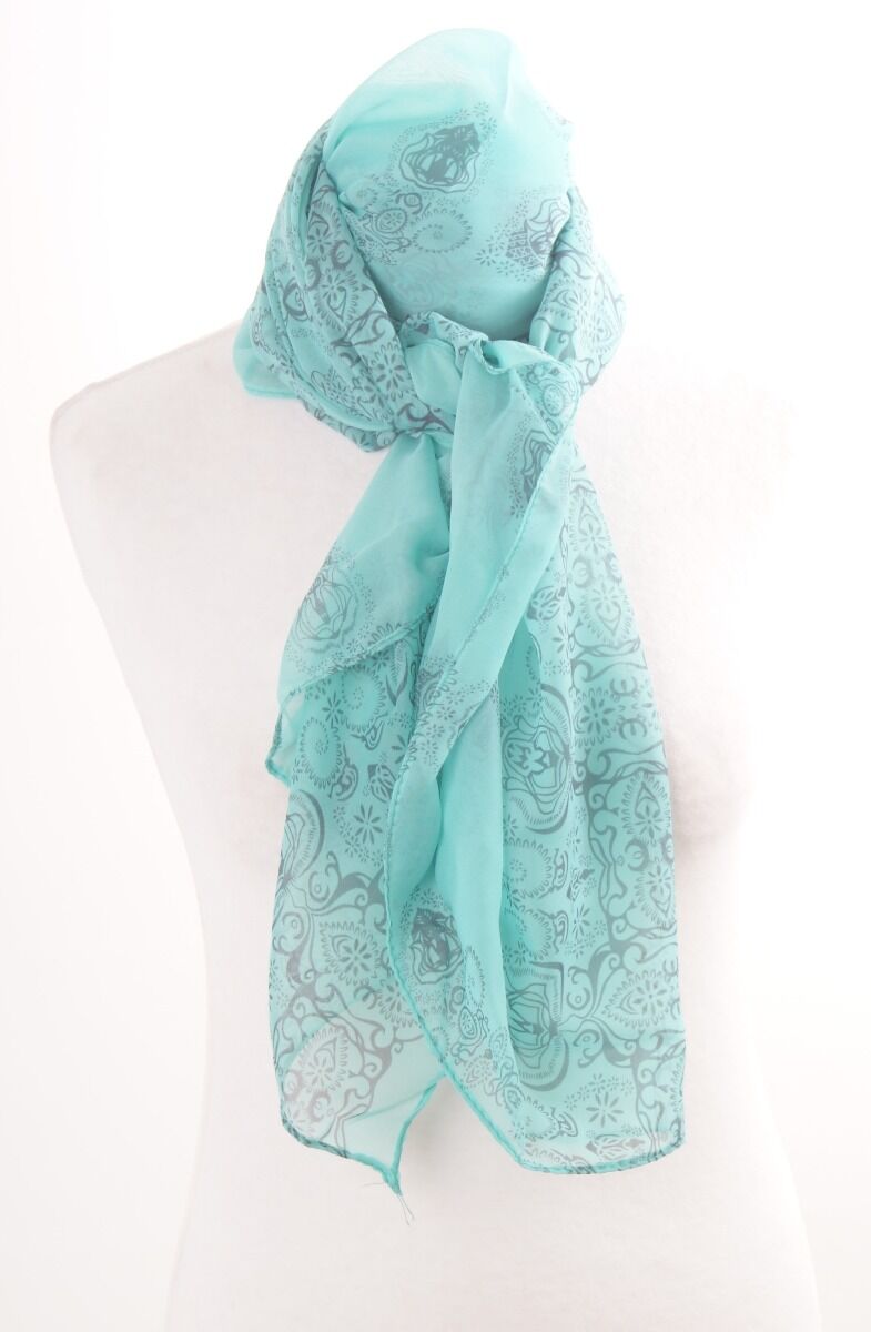 Zeegroene Sjaal Van Zachte Voile Met Print In Grijs huismerk kopen in de aanbieding