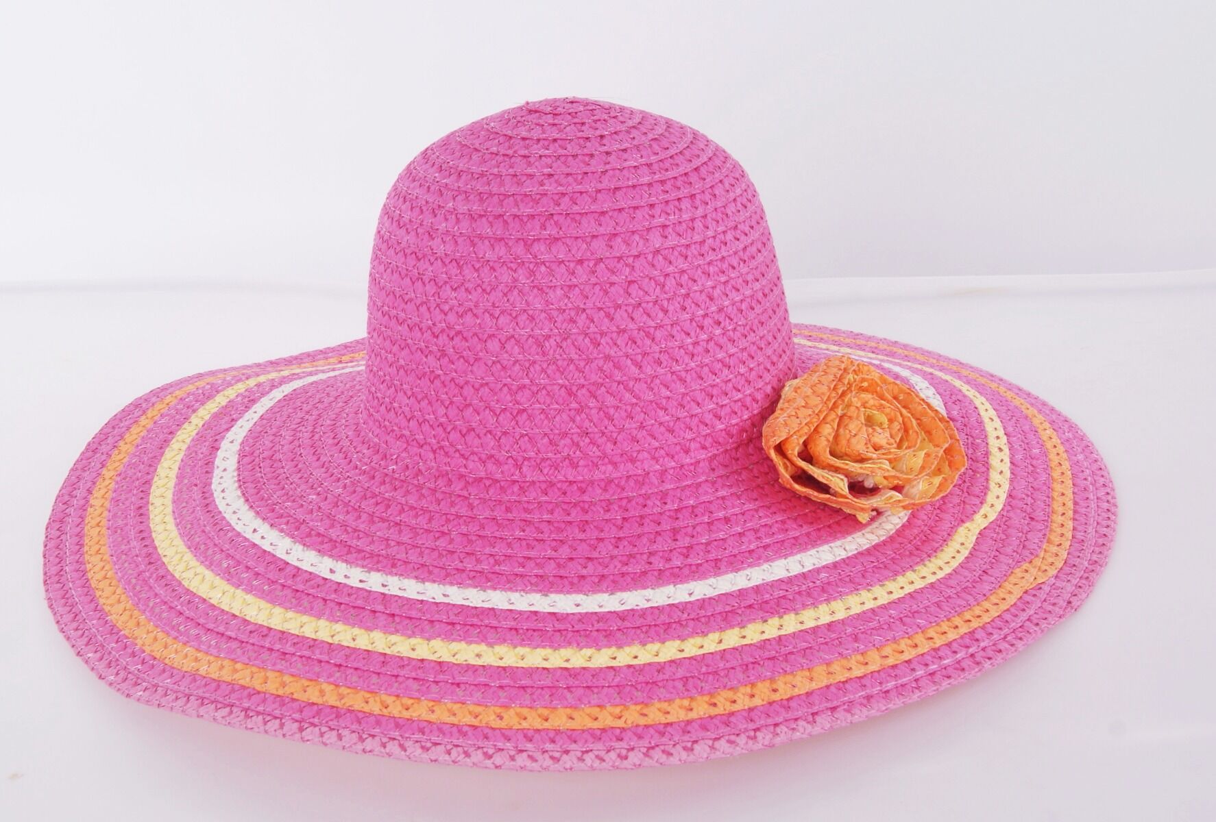 Grote Roze Palme Zonnehoed Met Geel Oranje Streep huismerk kopen in de aanbieding