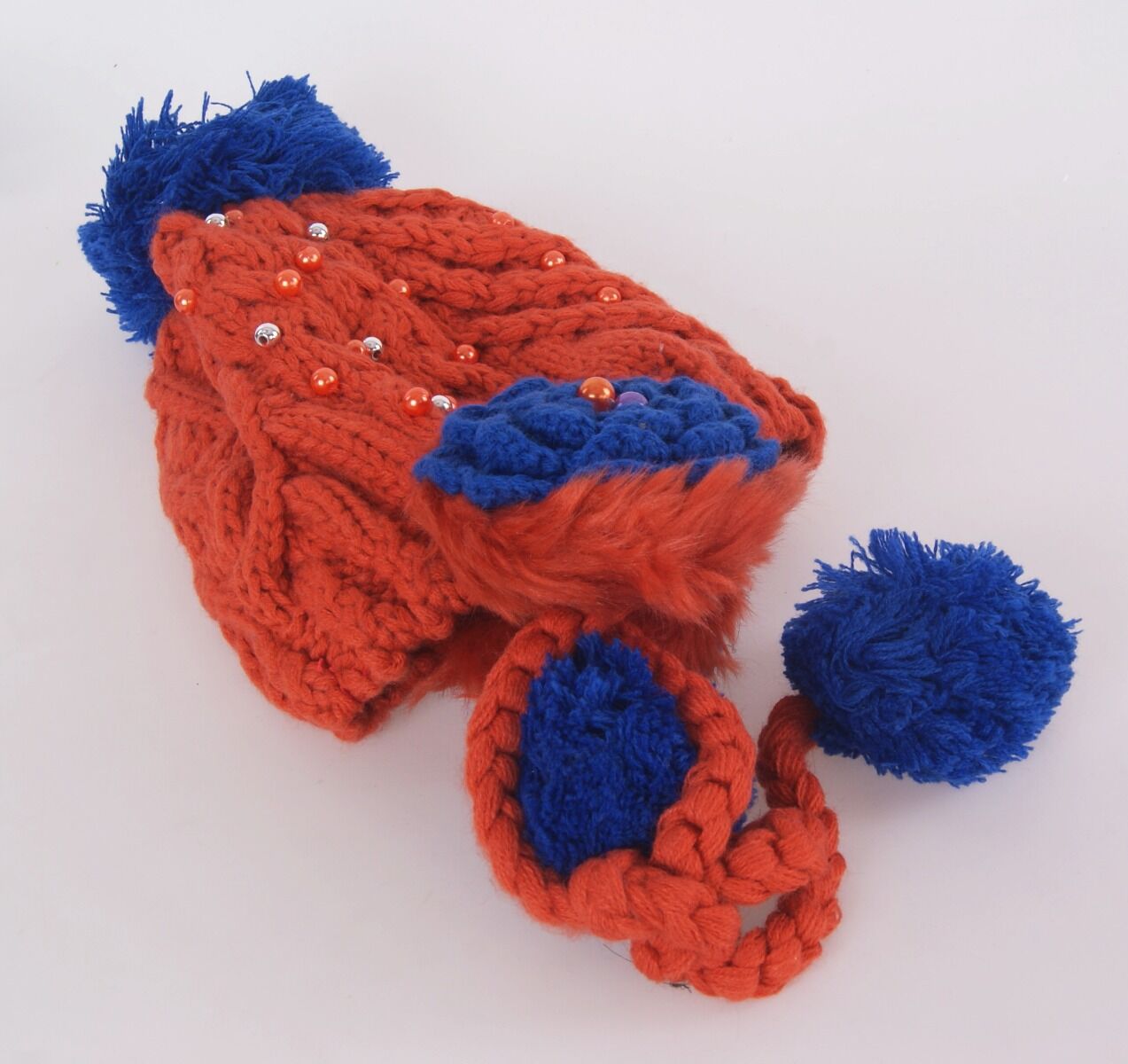 Grof Gebreide Terra Oranje Kobaltblauwe Muts huismerk kopen in de aanbieding