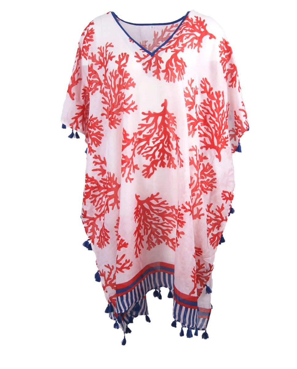 Kaftan Met Bomenprint In Rood En Wit huismerk kopen in de aanbieding