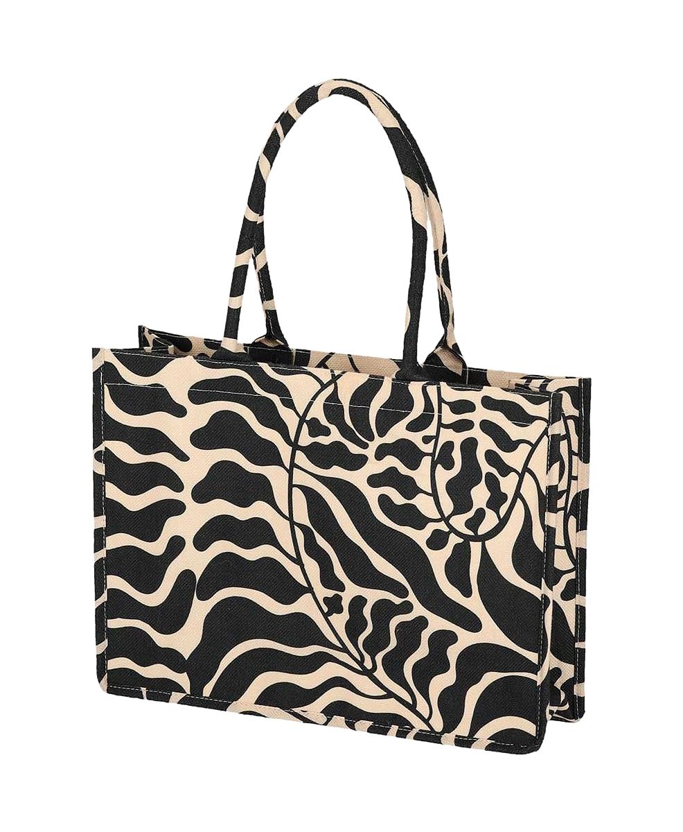 Strandtas in zwart en lichtbeige bouFFante