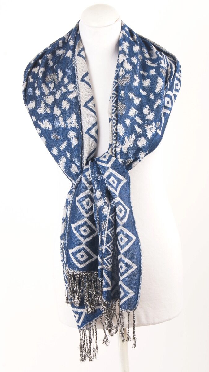 Kobaltblauwe Pashmina Sjaal Met Grafisch Patroon huismerk kopen in de aanbieding