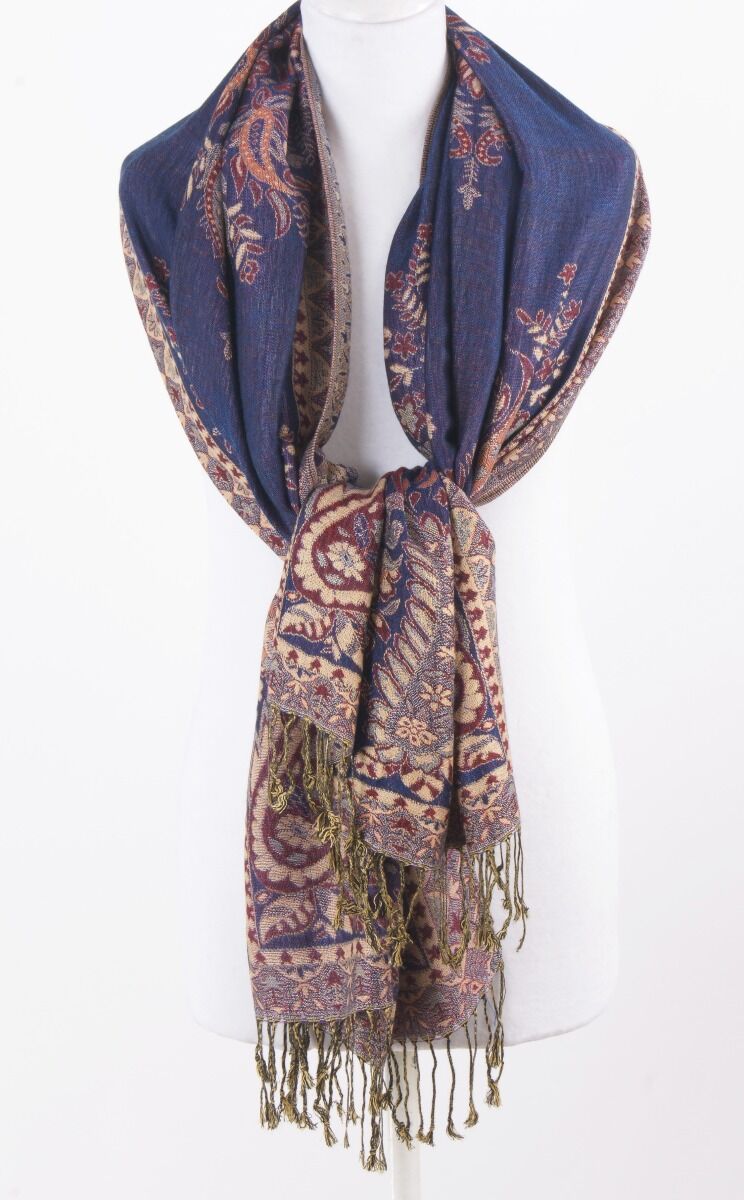 Kobaltblauwe Pashmina Sjaal Met Geweven Paisley Patroon huismerk kopen in de aanbieding