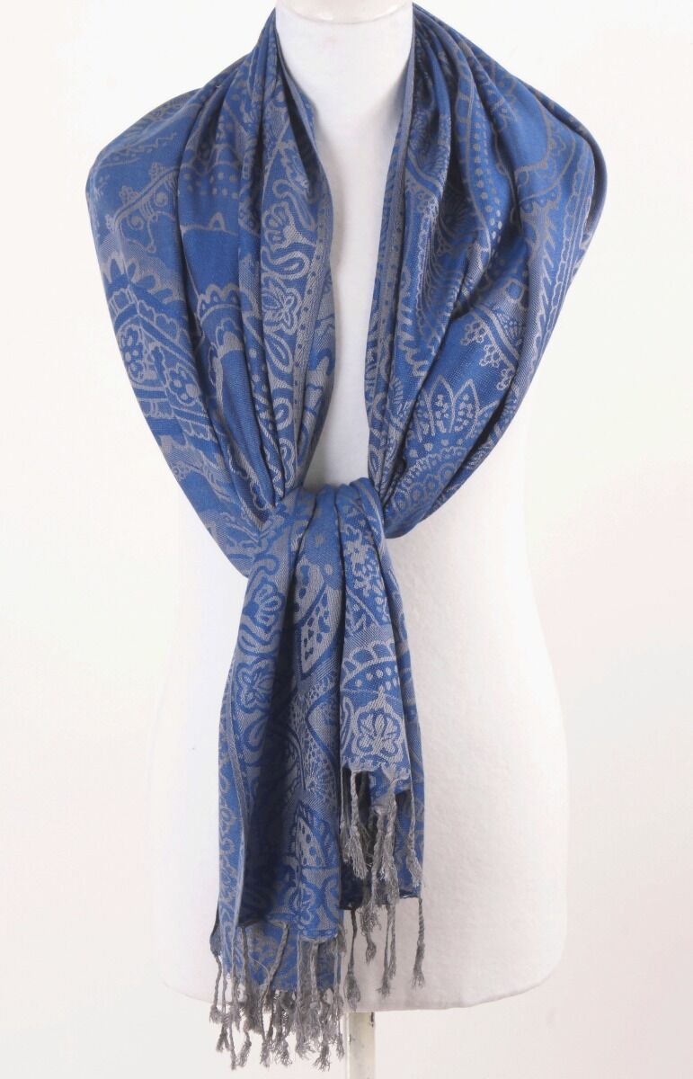Kobaltblauwe Geweven Pashmina Sjaal Met Paisley Patroon huismerk kopen in de aanbieding