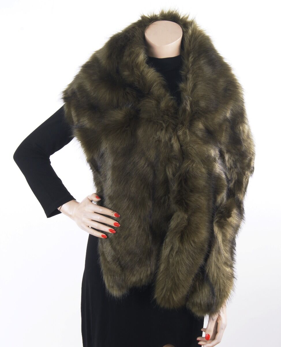 Legergroene Gemeleerde Kunstbont Stola huismerk kopen in de aanbieding Legergroene Gemeleerde Kunstbont Stola huismerk kopen in de aanbieding