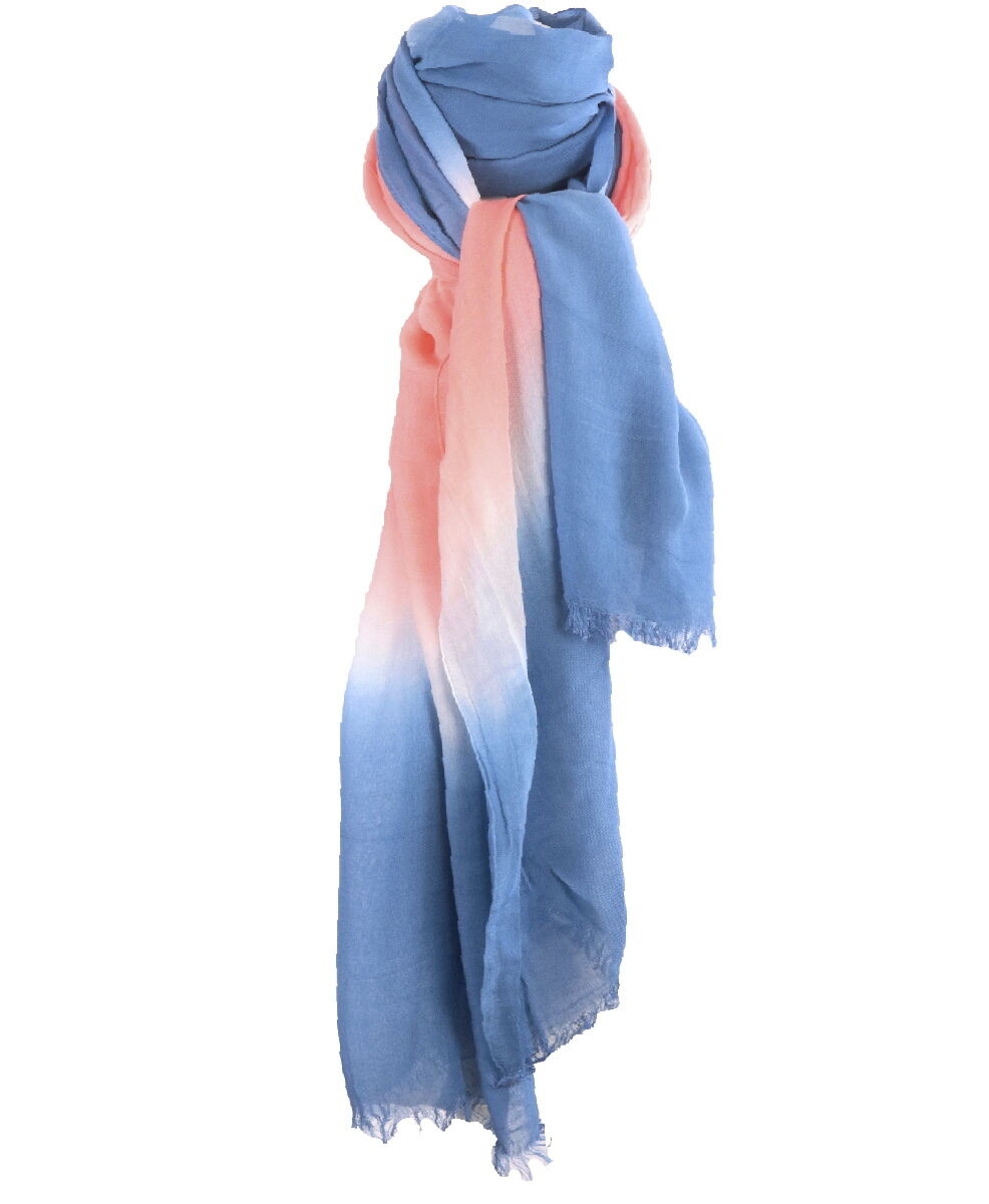 Luchtige sjaal met kleurverloop in blauw en koraalroze