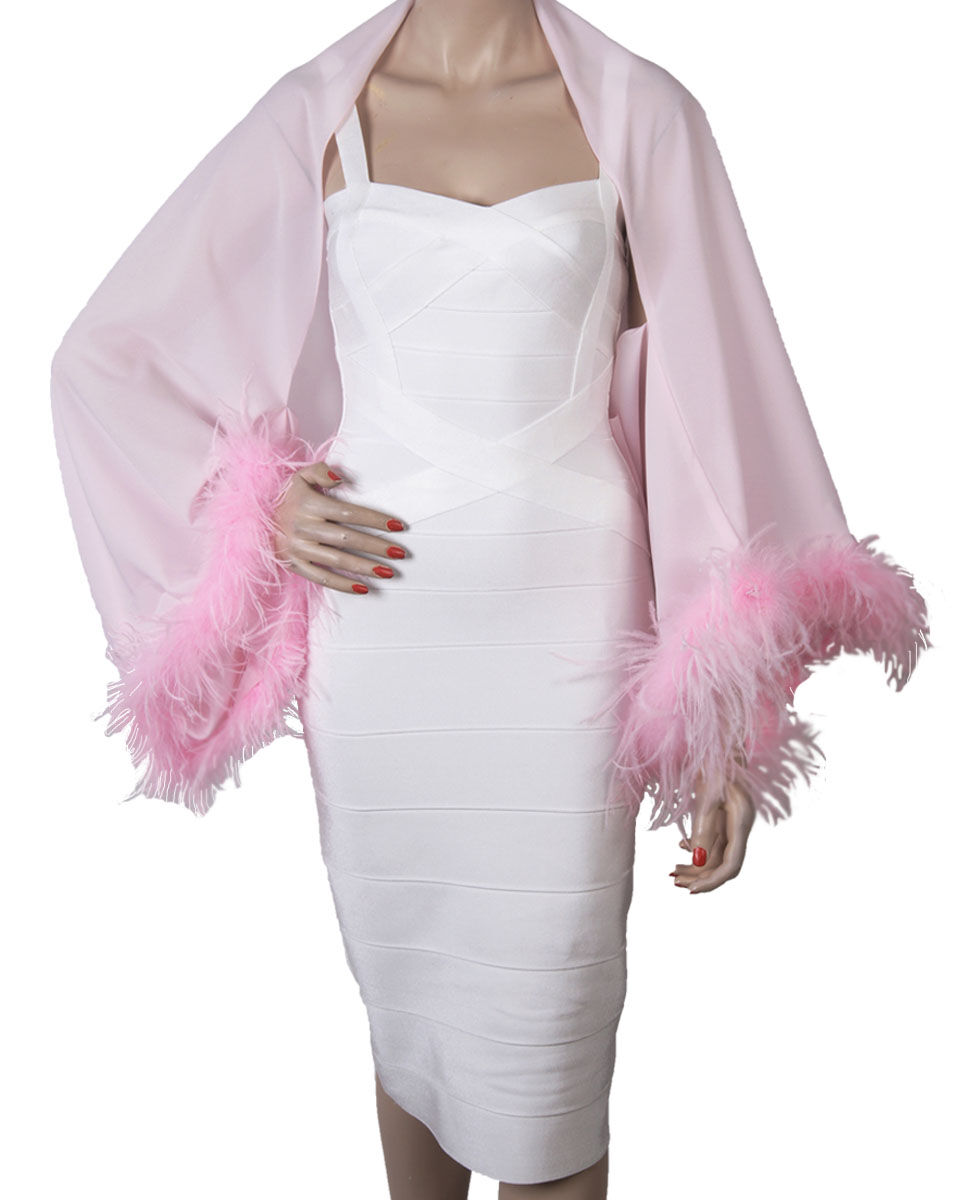 Lichtroze Bolero Stola Met Struisvogelveren Rand huismerk kopen in de aanbieding Lichtroze Bolero Stola Met Struisvogelveren Rand huismerk kopen in de aanbieding