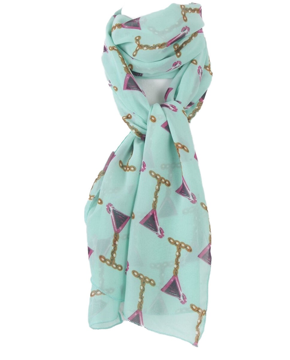 Mintgroene crêpe voile sjaal met cocktail print