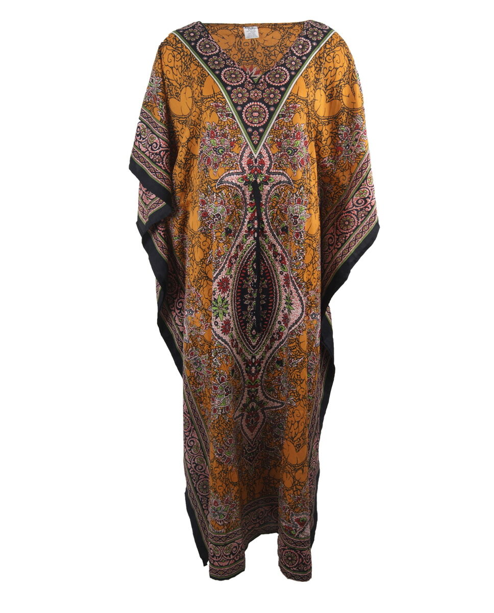 Okergele Kaftan Met Mixed Design En V Hals huismerk kopen in de aanbieding Okergele Kaftan Met Mixed Design En V Hals huismerk kopen in de aanbieding