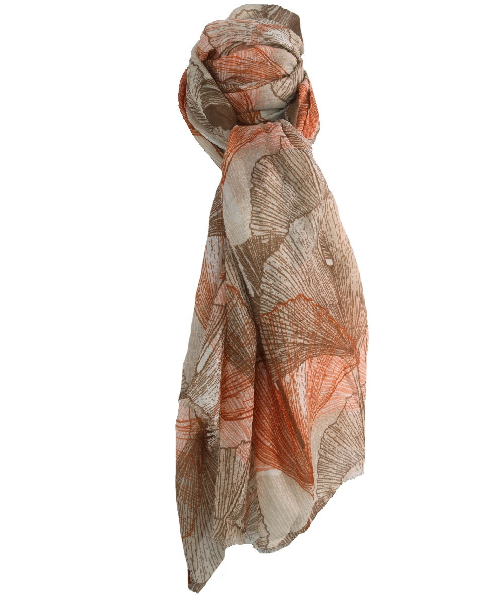 Sjaal met floral print in bruin en roest-oranje