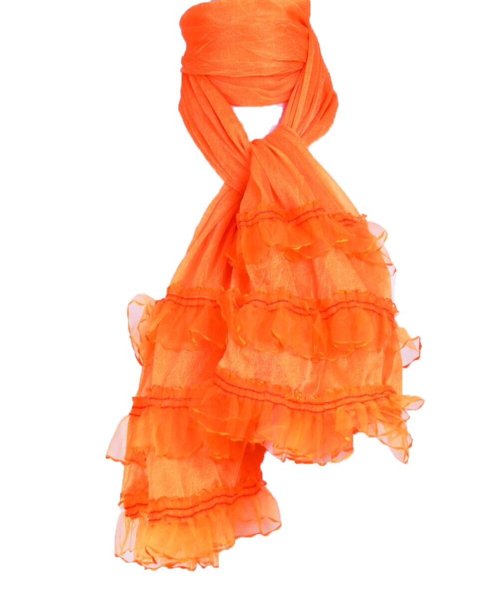 Oranje tricot sjaal met voile ruches