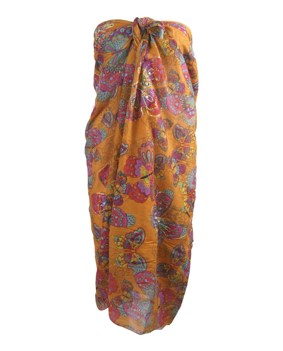 Donkeroranje Sarong Met Vlinders En Pailletten huismerk kopen in de aanbieding