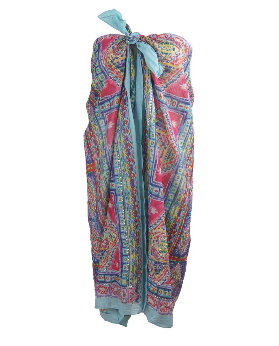 Turquoise Sarong Met Etno Print huismerk kopen in de aanbieding Turquoise Sarong Met Etno Print huismerk kopen in de aanbieding