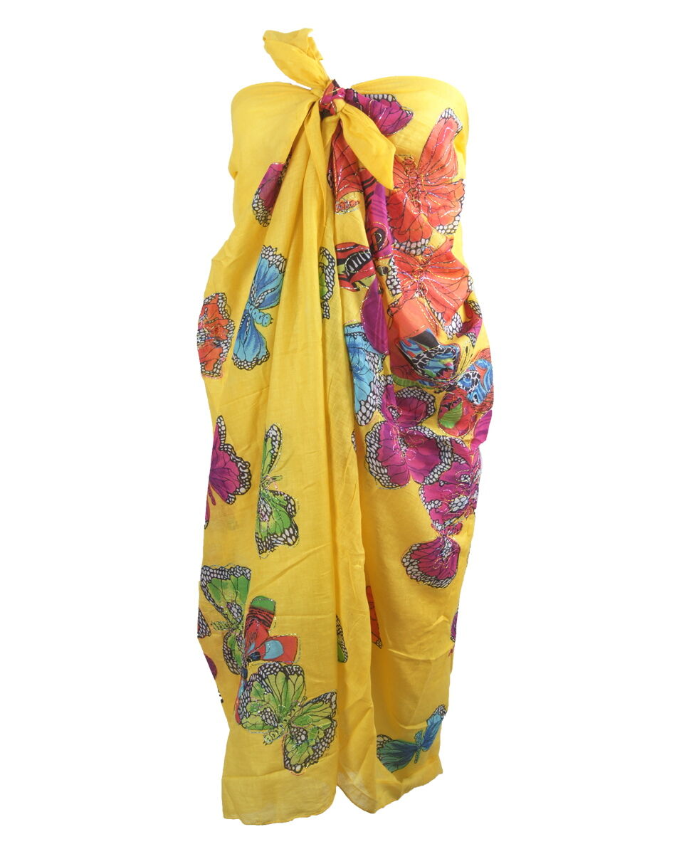 Heldergele Sarong Met Vlinderprint En Lurex Finish huismerk kopen in de aanbieding