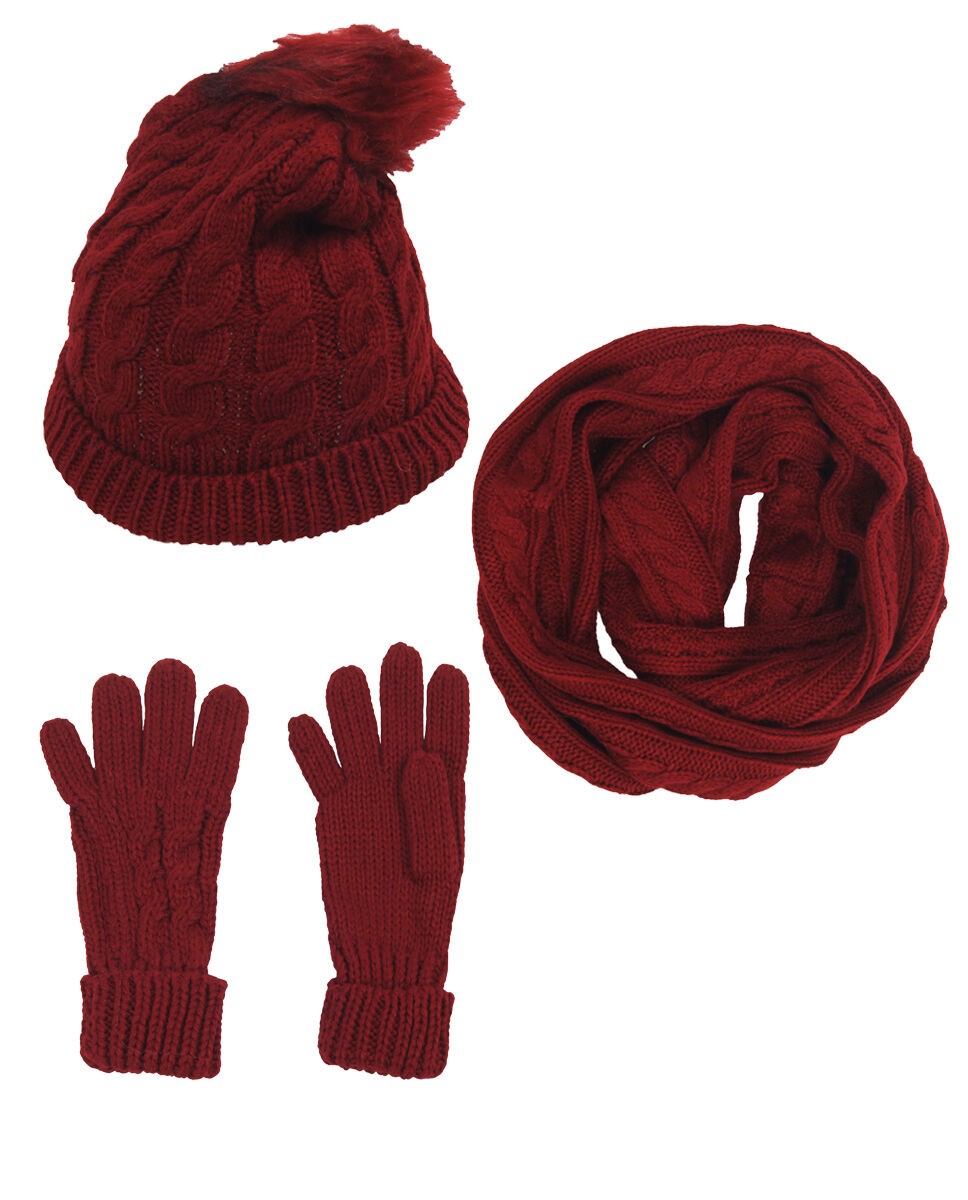 Beste Set van muts, handschoenen en sjaal in wijnrood - bouFFante AF-61