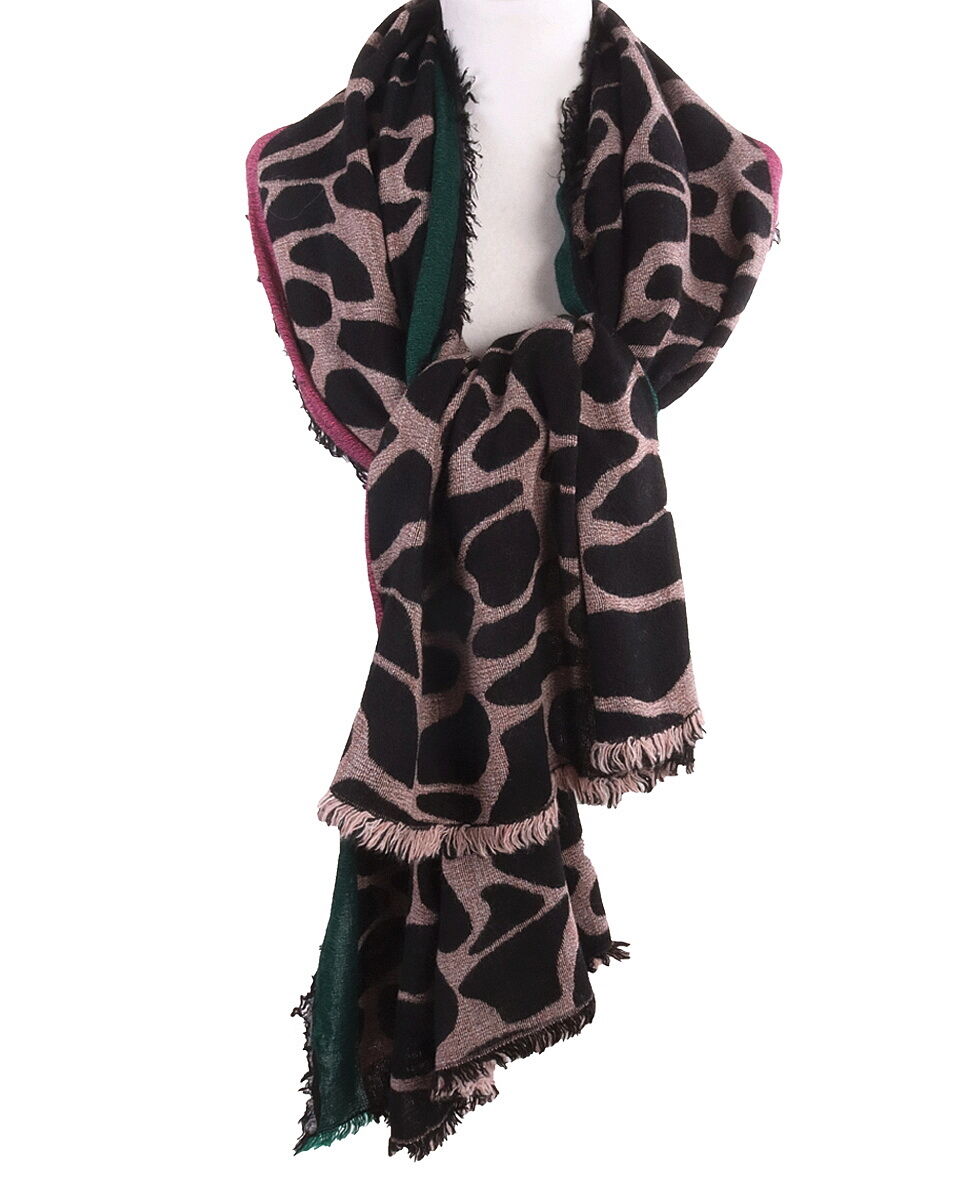 Sjaal met cheetah print in groen en roze-tinten