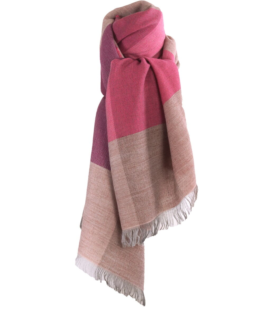 Fijn geweven sjaal met kleurvlakken in roze-tinten