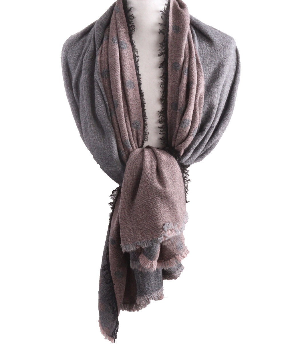 Sjaal met polkadot print in oudroze en grijs