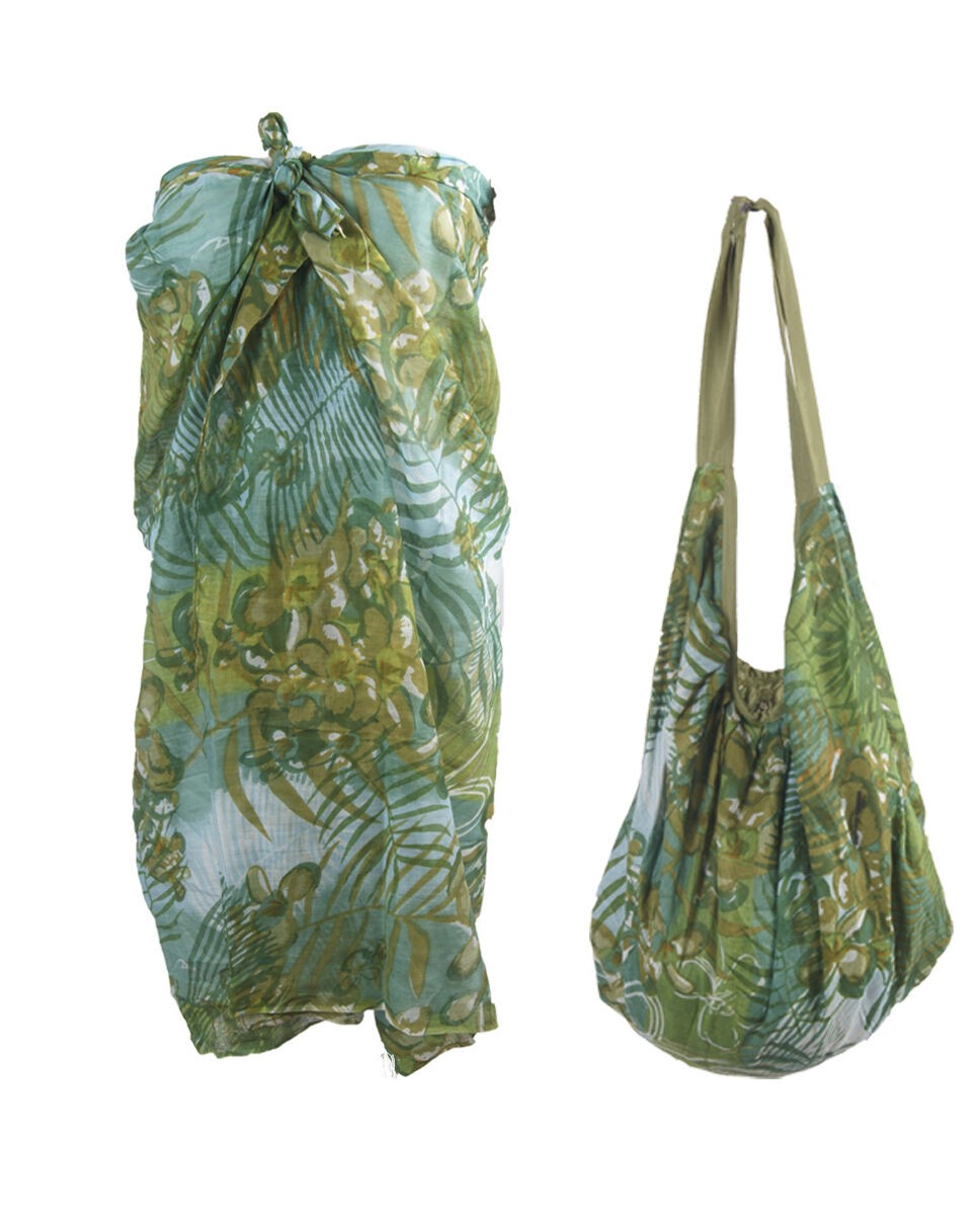 Set Van Pareo En Strandtas In Licht Turquoise En Tinten Groen huismerk kopen in de aanbieding