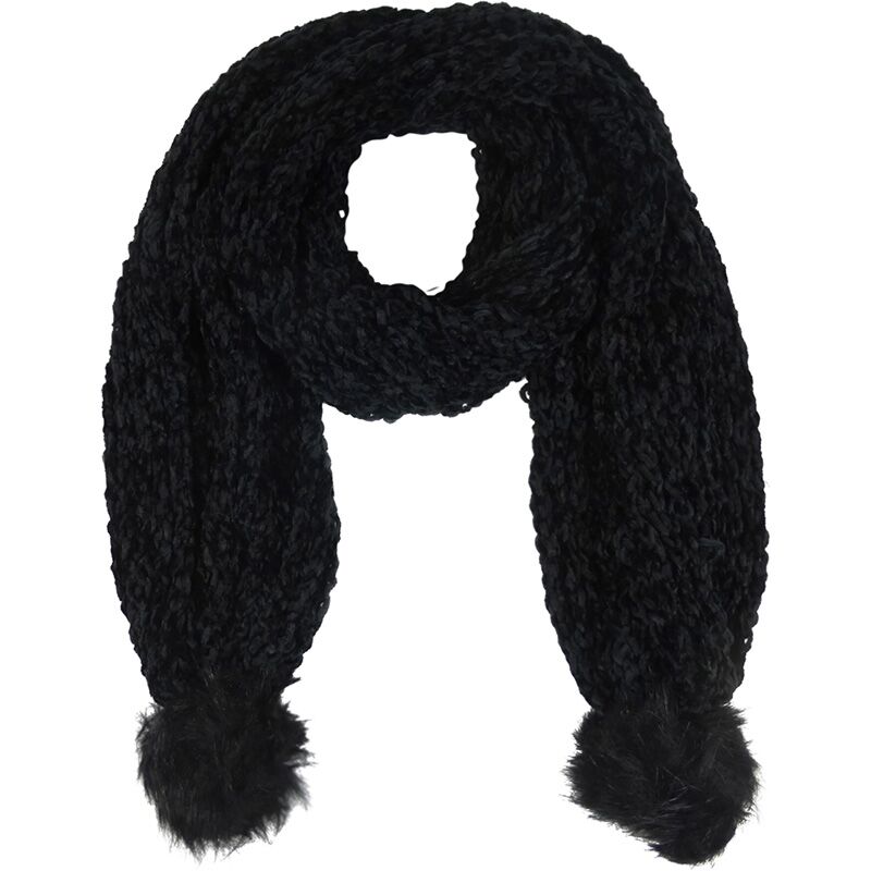 Zwarte gebreide sjaal met kunstbont pompoenen