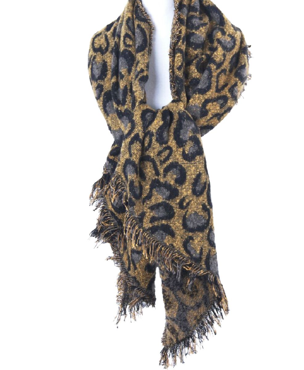 Gele omslagdoek/sjaal met geweven luipaard patroon