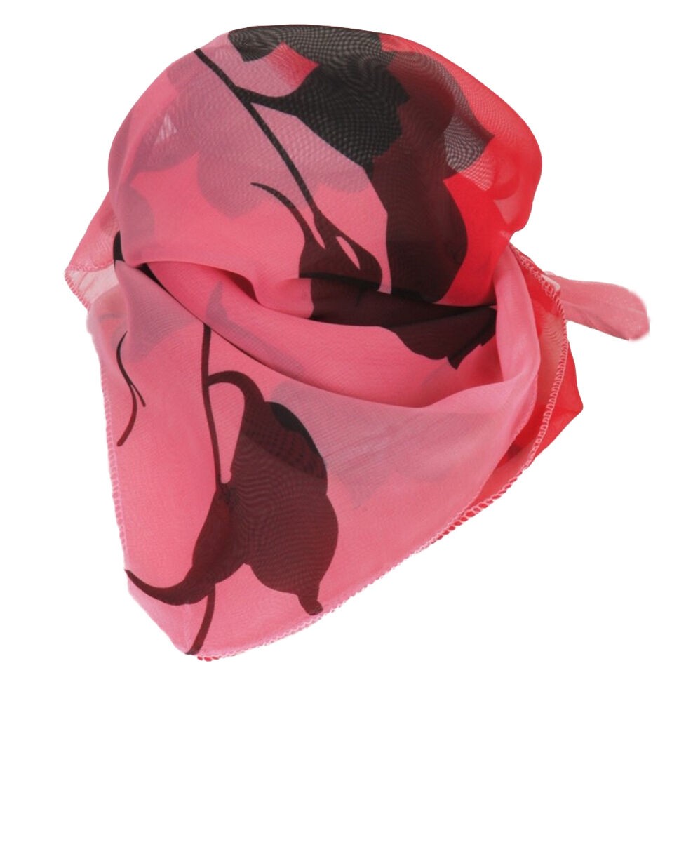 Roze crêpe voile sjaal met bloemenprint