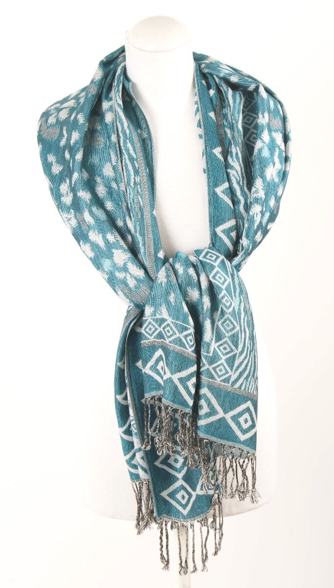 Turquoise Pashmina Sjaal Met Grafisch Patroon huismerk kopen in de aanbieding