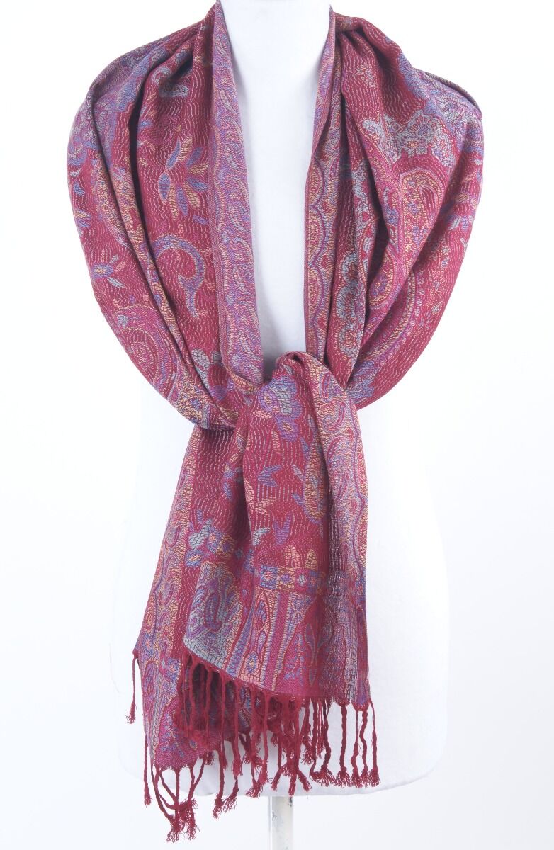 Wijnrode Geweven Pashmina Sjaal Met Paisley Patroon huismerk kopen in de aanbieding