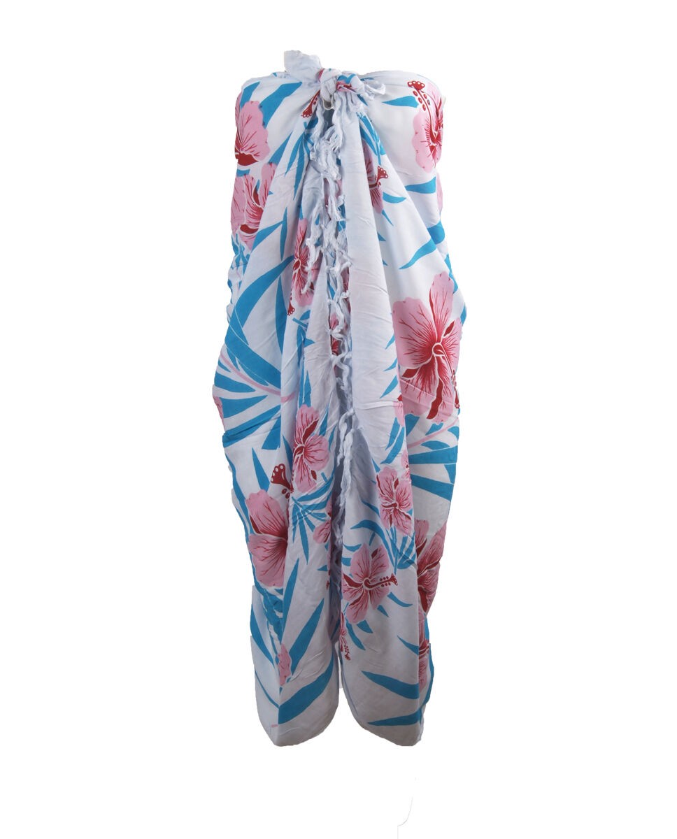 Witte Sarong Met Turquoise Roze Bloemenprint huismerk kopen in de aanbieding