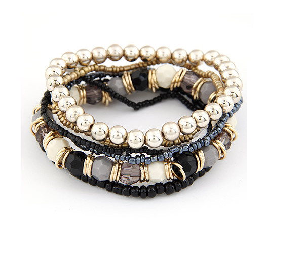 Zwart Gouden 7 Strengs Stretch Kralen Armband huismerk kopen in de aanbieding