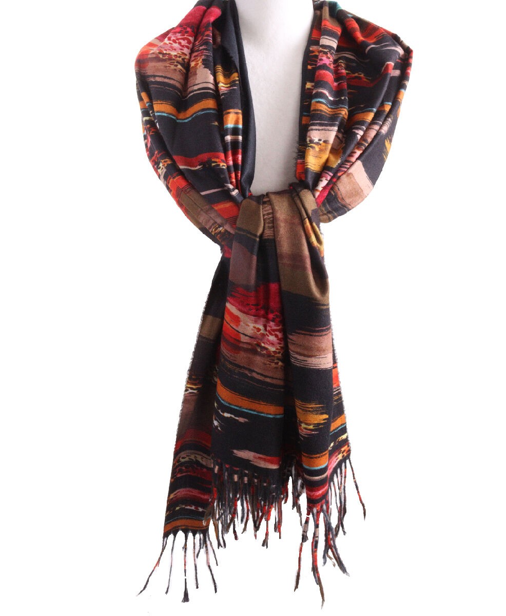 Zwarte kasjmier-blend sjaal met abstract print