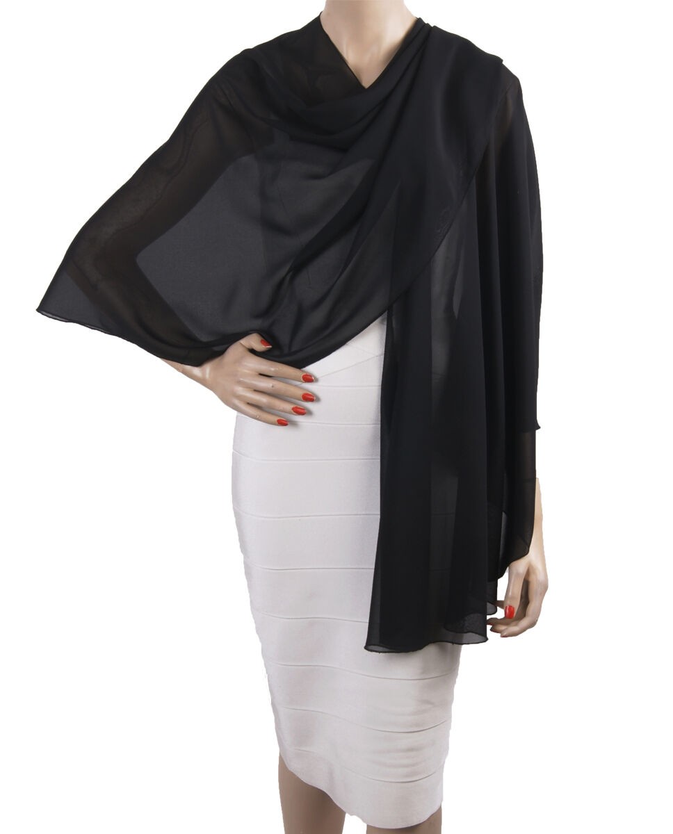 Cape Stola In Zwart Van Crepe Voile huismerk kopen in de aanbieding Cape Stola In Zwart Van Crepe Voile huismerk kopen in de aanbieding