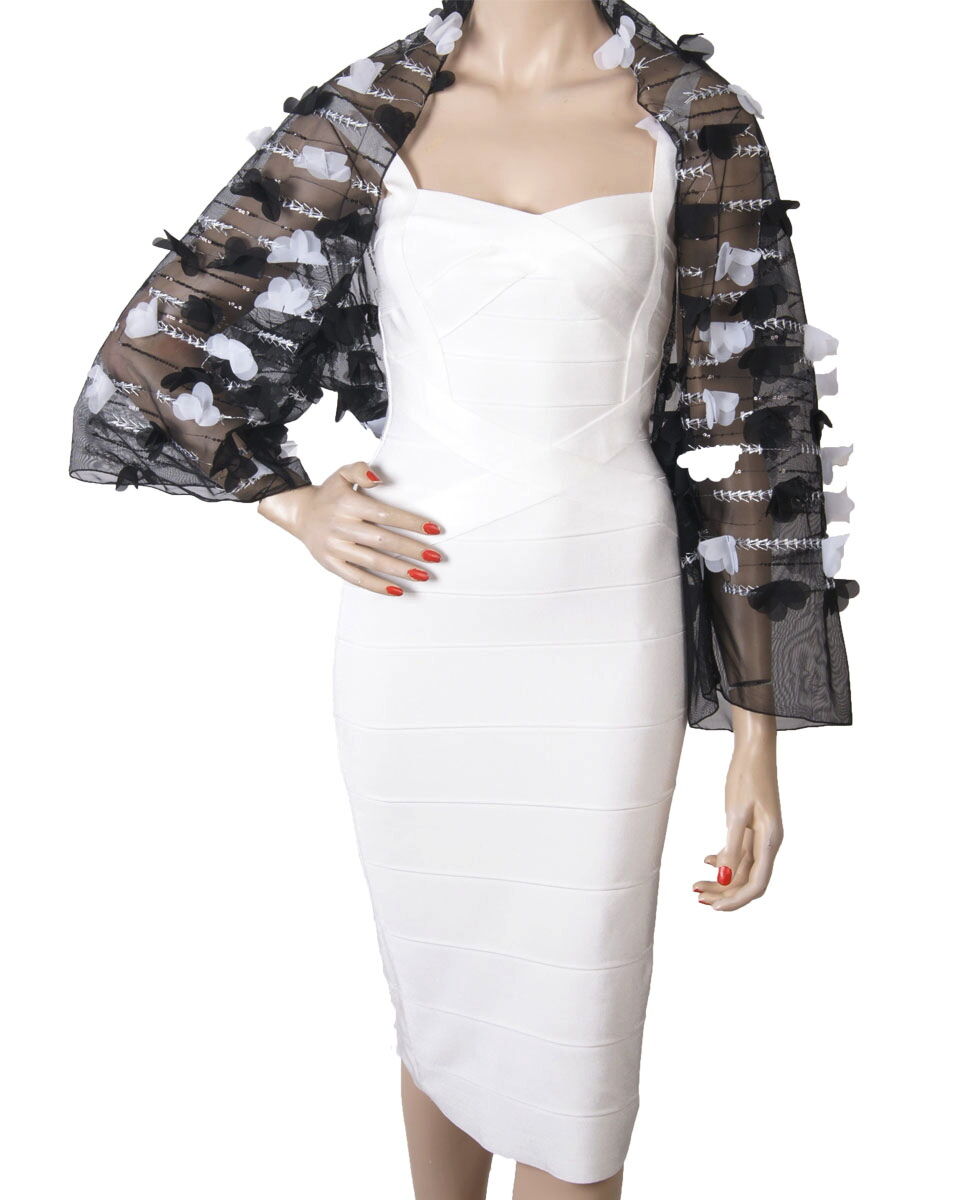 Zwarte Bolero Stola Met Opgenaaide Bloemblaadjes huismerk kopen in de aanbieding